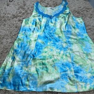 VINTAGE DELICATES WOMAN PASTEL  GREEN AND BLUE TIE-DYE SLEEVELESS NIGHTGOWN
